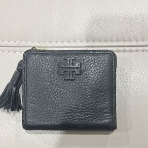 Tory Burch Taylor Mini Tassel Black Pebbled Leather Wallet